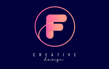 Gradient letter F logo with circle frame and minimalist design. Letter F with geometric design.