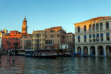 A vaporetto on the Grand Canal in Venice on a summer day