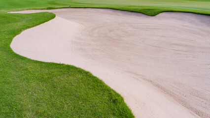 Golf course sand pit bunker aesthetic background,Used as obstacles for golf competitions for difficulty and falling off the course for beauty.