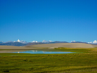Mountain lake in the Himalayas near Paryang, Tibet
