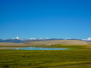 Mountain lake in the Himalayas near Paryang, Tibet
