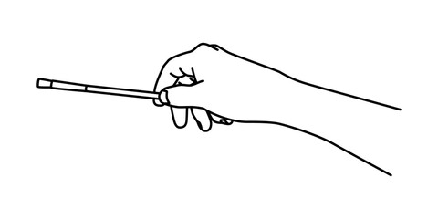 Hand holding a brush hand drawn with thin line