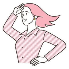 Young woman gazing into the distance in the wind [Vector illustration].