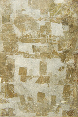 Canvas with traces of adhesive tape on cement building wall. Rough grey stone texture with...