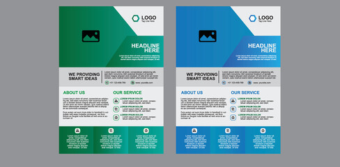 Template vector design for Brochure, Poster, Corporate, Flyer, leaflet, layout modern with blue and green color size A4, Front and back, Easy to use and edit.
