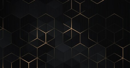 4k Abstract luxury black grey gradient backgrounds with golden metallic striped grid. Geometric hexagonal graphic motion animation. Seamless looped dark backdrop. Simple elegant universal minimal BG - Powered by Adobe