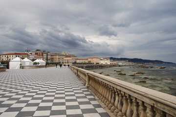 Obraz premium The tiled promenade in Livorno, Italy