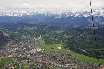 View from Kramerspitz mountain to Garmisch-Partenkirchen, Upper Bavaria, Germany