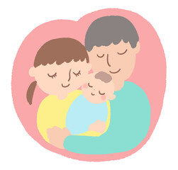 赤ちゃんとお母さんとお父さんの家族イラスト