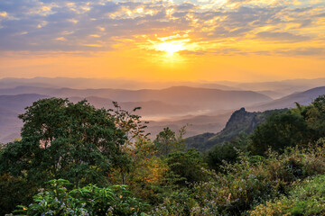 Beautiful landscape in the morning at Doi Samer Dao,Sri Nan National Park,Na Noi,Nan province,Northern Thailand.(selective focus)