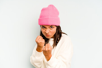 Young hispanic woman isolated on blue background who feels sad and pensive, looking at copy space.