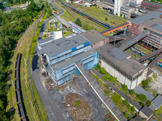 Aerial drone view black coal mine. Sosnica, Gliwice, Silesia, Poland.