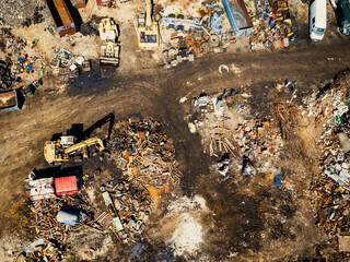 Scrap Metal Recycling. Aerial View of Industrial scrap Processing.