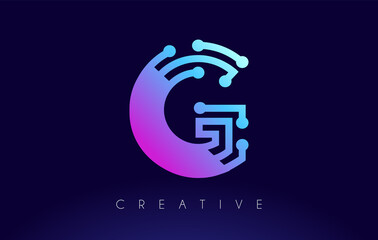 G Tech Letter logo Concept with Connected Technology Dots