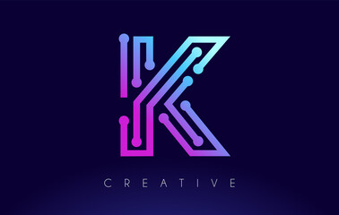 K Tech Letter logo Concept with Connected Technology Dots