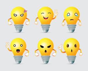 Collection of lamp light bulb cartoon character design icon