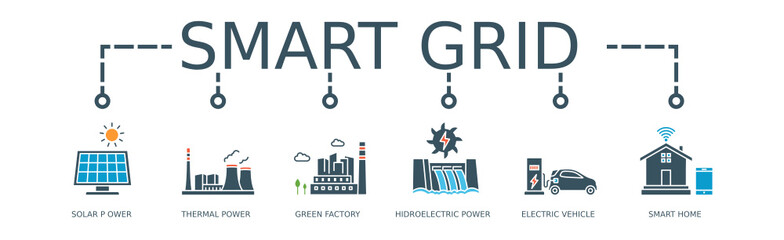 Smart Grid Banner Web Icon for Sustainable Energy and Industry