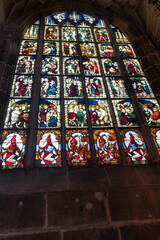 The stained glass windows, the Saint Laurence Church interior, Nuremberg, Germany