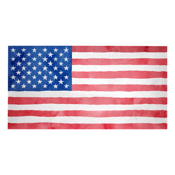 The USA flag watercolor illustration. Hand painted American flag with stars and stripes. Happy 4th of July. Independence Day patriotic design for holiday print, t shirt, card isolated on white.