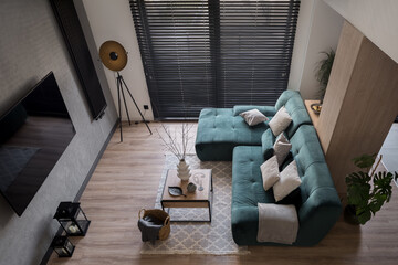 Small and stylish living room top view