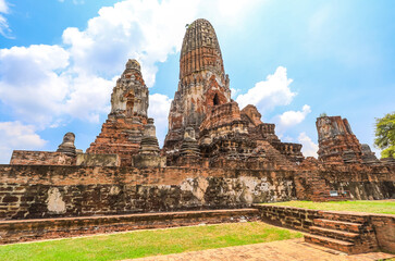 Fototapeta na wymiar Ayutthaya,Thailand on July 8,2020:The ruins of Wat Phra Ram in Ayutthaya Historical Park,a UNESCO World Heritage Site.