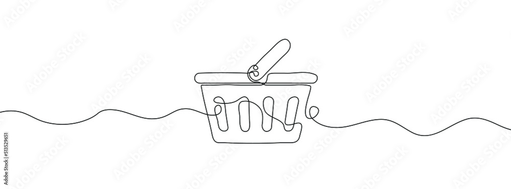 Poster single continuous line drawing of a shopping cart. one continuous line of a shopping basket icon. ve