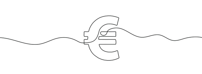 Single continuous line drawing of a euro currency. One continuous line of a euro currency sign. Vector illustration. - obrazy, fototapety, plakaty
