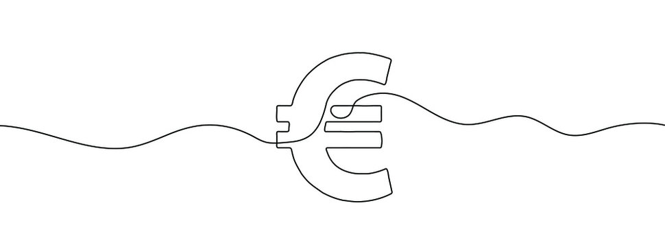 Single continuous line drawing of a euro currency. One continuous line of a euro currency sign. Vector illustration.