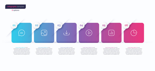 Abstract vector gradient minimalistic infographic template composed of 6 rounded squares