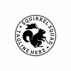 emblem badge stamp squirrel logo, squirrel holding flag illustration, soccer team logo design concept
