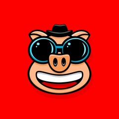 cute pig character illustration vector