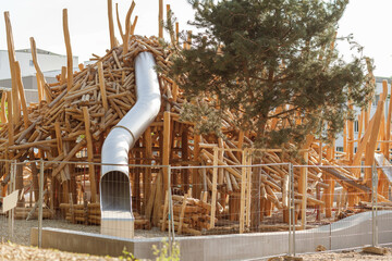 Modern Wooden Playground for Children from wood Log or Wooden Beams