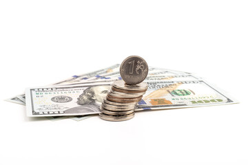 dollars and rubles. concept of currency exchange. Economic crisis, decline of the world economy....