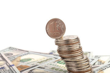 dollars and rubles. concept of currency exchange. Economic crisis, decline of the world economy....