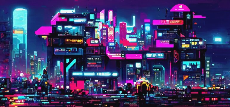 Pixel Cyberpunk Metropolis Animated Wallpaper 