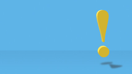 Warning sign on a blue background. 3d illustration of an exclamation mark.