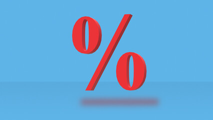 Red percent sign on a blue background. 3d illustration.