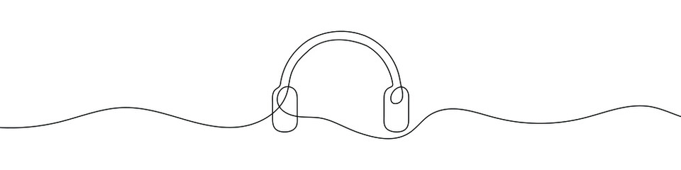 Headphones linear background. One continuous line drawing of earphones. Vector illustration. Earphones symbol