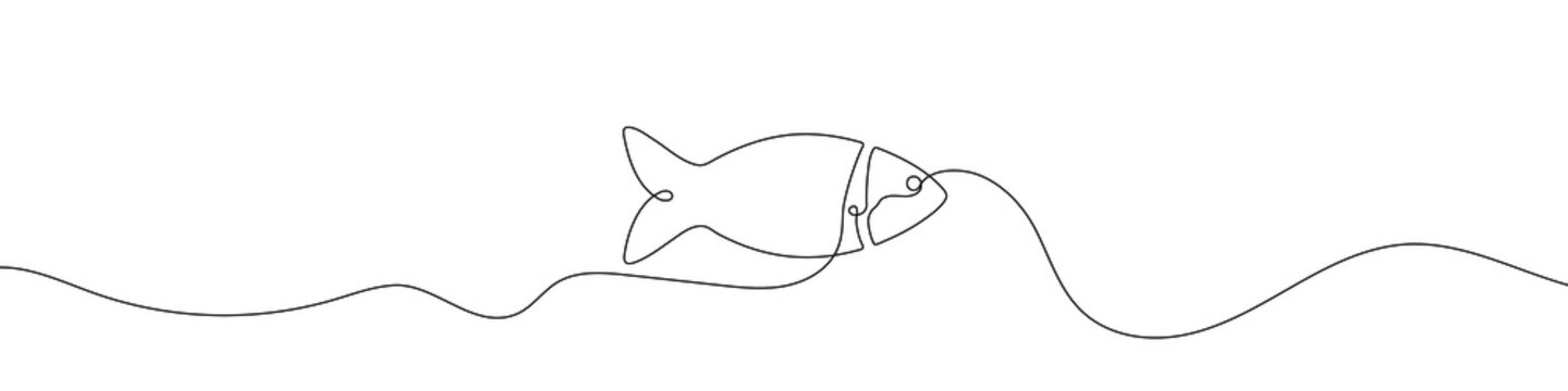 Fish line background. One continuous line drawing of fish. Vector illustration. Fish symbol