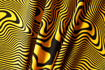 Yellow cotton fabric with black lines closeup