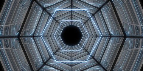 3D abstract background with neon lights. neon tunnel  .space construction . .3d illustration
