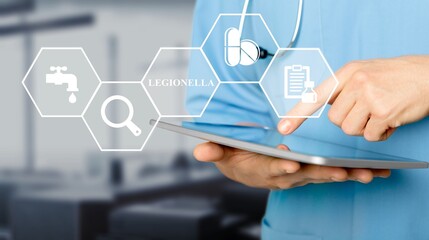 Legionella test medical concept. Bacteria in human lungs diagnosis causative agent of legionnaire's disease.