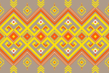 traditional tribal pattern. geometric. patterns inspired by tribal elements.fabric pattern design. triangle tribal pattern. textile pattern. geometric yellow orange background.