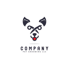 simple dog bites bone hair comb logo design, pet grooming logo concept vector template icon - obrazy, fototapety, plakaty