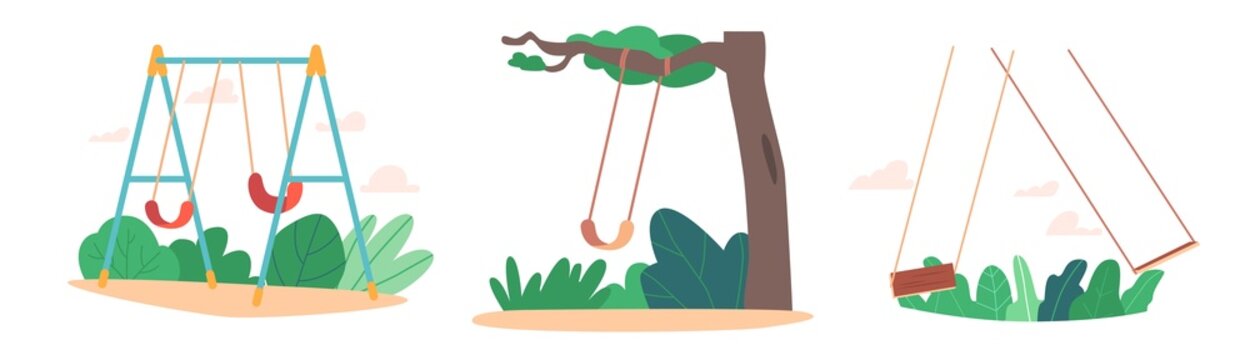 Play Ground With Swing on Green Lawn. Kids Kindergarten or House Yard Playground, Summer Park, Garden or Backyard