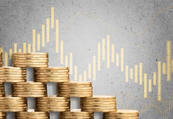 Stack of coins next to a curve symbolizing rising costs due to inflation