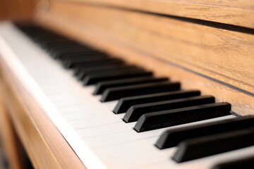 Piano Keys on Old Piano with Sepia Tone Close up