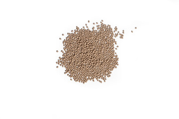 Sementes coloridas sobre fundo branco de diversas variedades, formatos e tamanhos