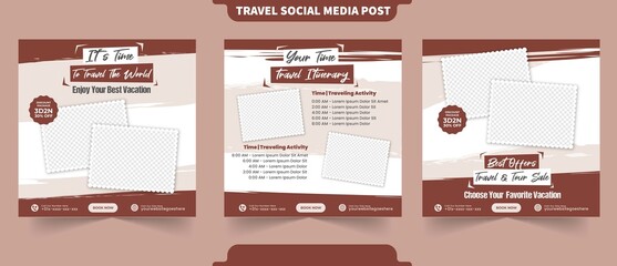 Travel and tour sale for instant post collection or social media post carousel banner traveling agency promotion template