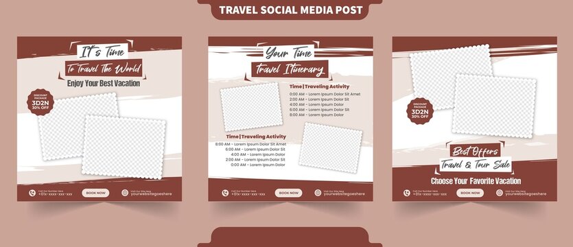 Travel and tour sale for instant post collection or social media post carousel banner traveling agency promotion template